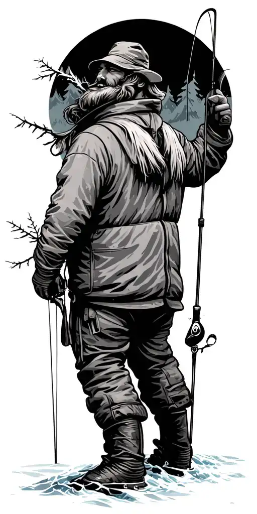 Wilderness Ice Fishing Scene