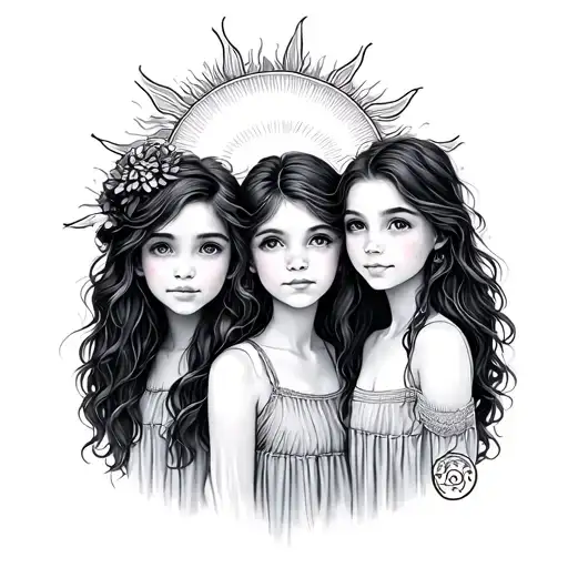 Three Daughters Looking At The Sun