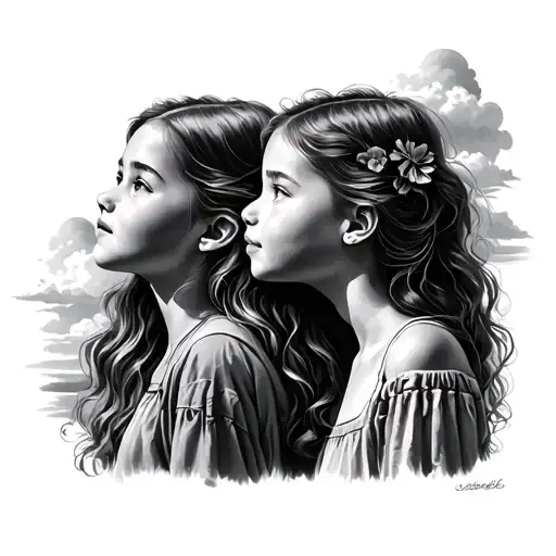 Three Daughters Looking At The Sky