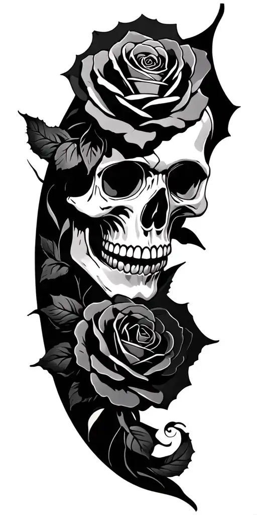 Skull And Roses Entwined