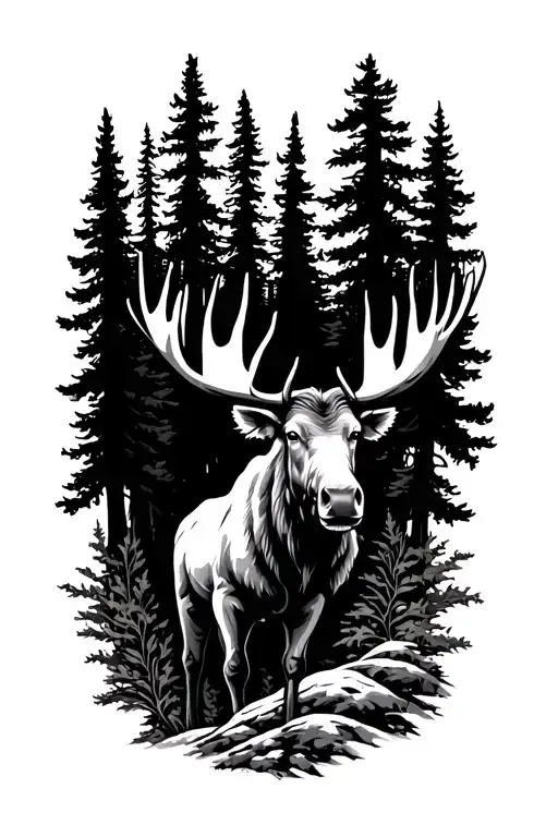 Moose With Trees Forest Tree