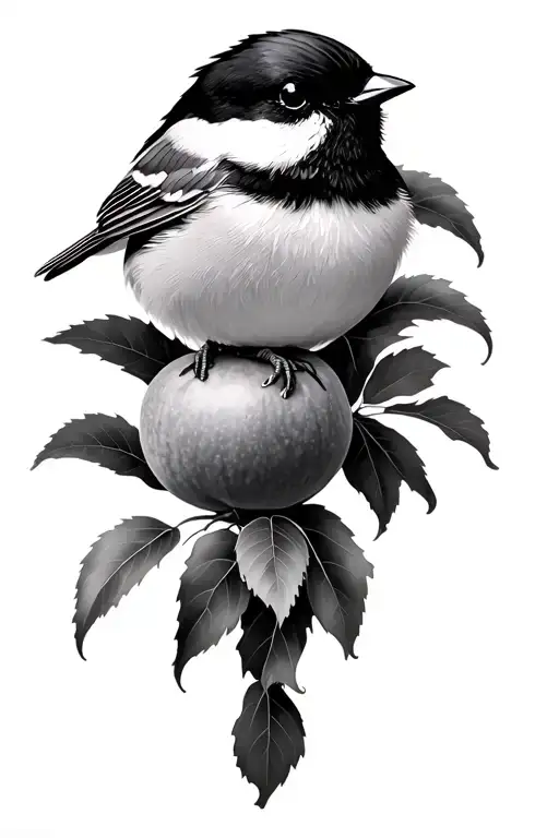 Black Capped Chickadee Perched On A Peach Fruit