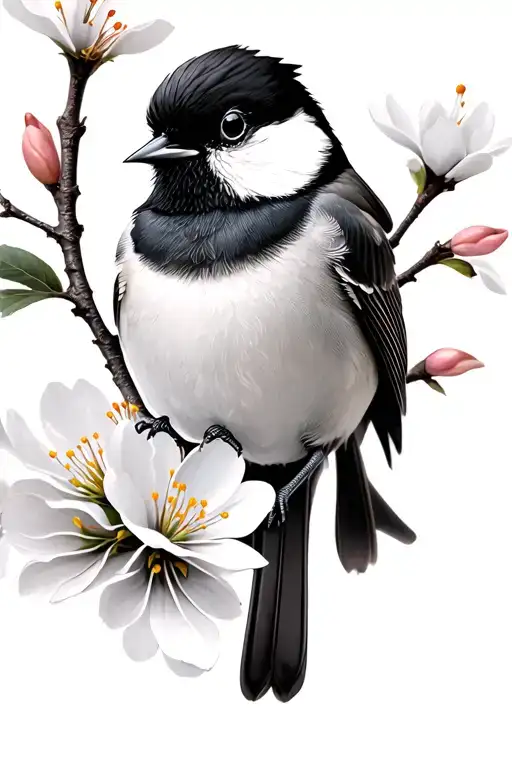 Black Capped Chickadee Perched On A Peach Blossoms