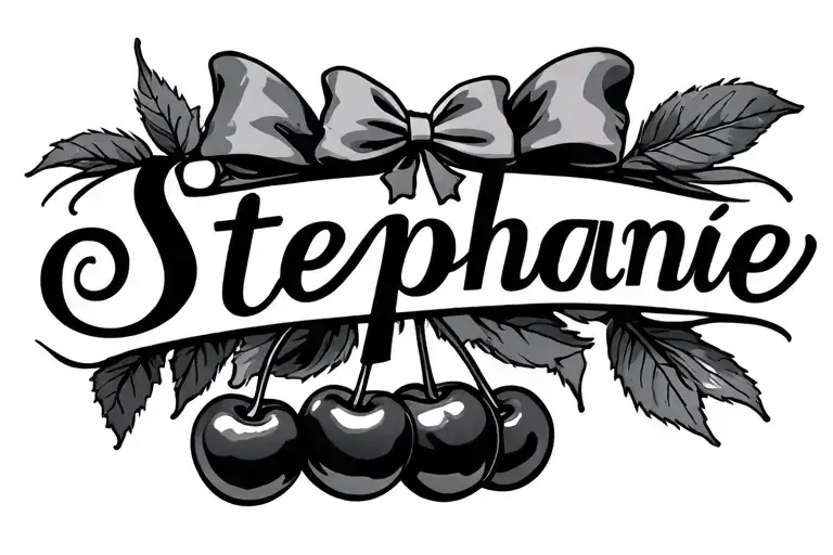 Stephanie Name Tattoo With Cherries And Bows