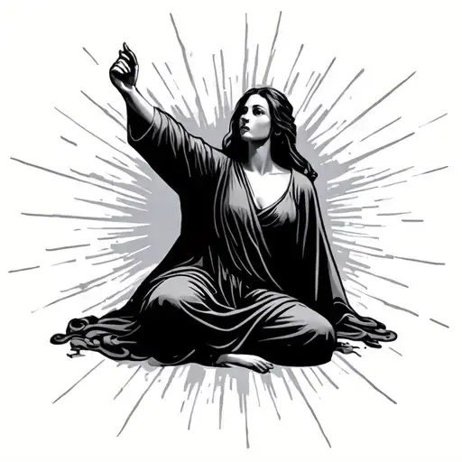 Women In Robe On Knees Reaching Up With One Arm Silhouette