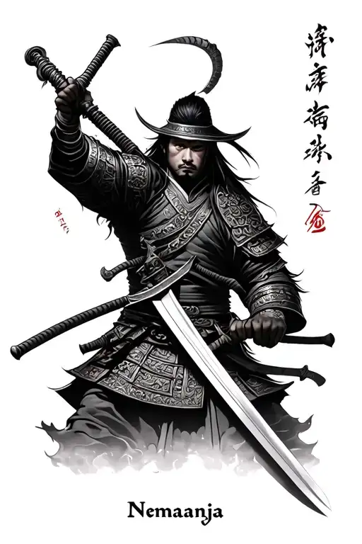 Samurai And Sword And On Sword Name Nemanja Written