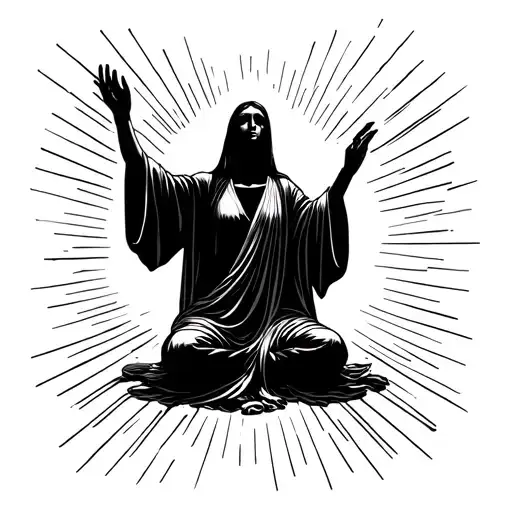 Women In Robe On Knees Reaching Up To God With One Arm Silhouette