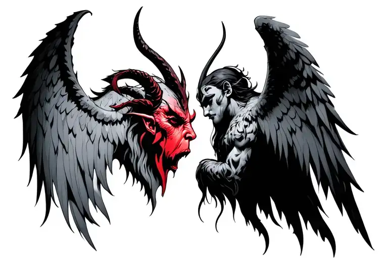 Devil And Angel Against Each Other For Upper Back