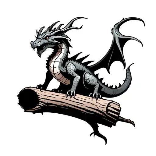 Dragon Sitting On Log
