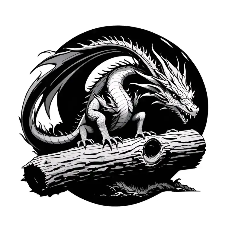 Dragon Perched On Log