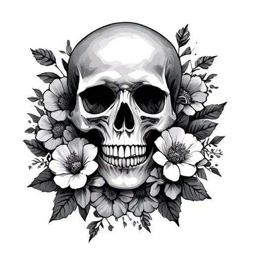 Flowers And Skulls Surrounded