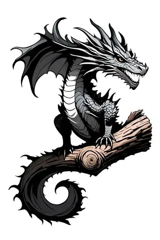 Dragon Perched On Log