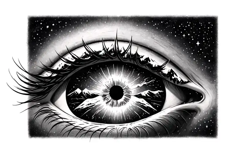 Shape Of Eye With Snowy Mountains Inside And Stars In The Back