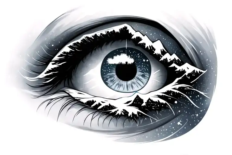 Eye Shape With Snowy Mountains Inside And Stars In The Back