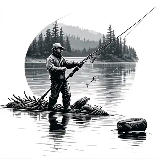 Fishing A River With Weir In The Back Ground