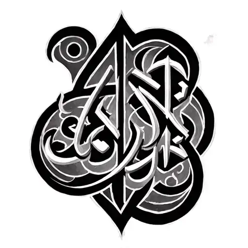 Islamic Design Containing Alphabet A Blackwork