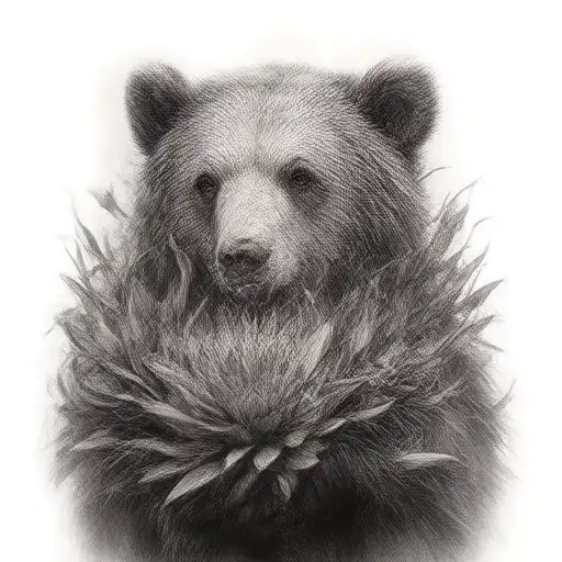 Bear Holding A Protea Flower Inside