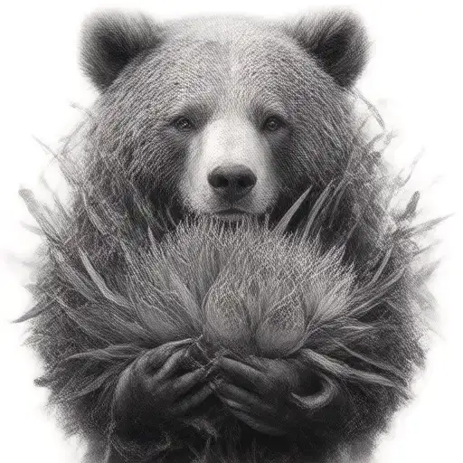 Bear Holding A Protea Flower Inside