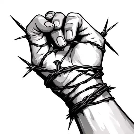 Barbed Wire Wrapped Hand Holding