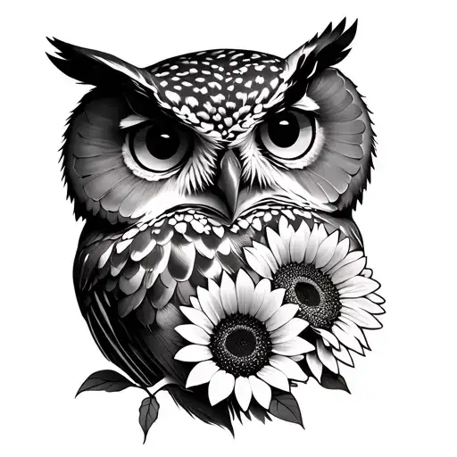Owl With Sunflowers