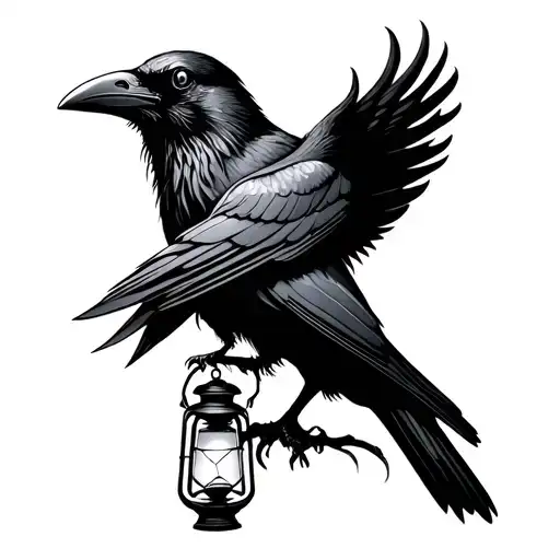 Raven With Lantern In Beak