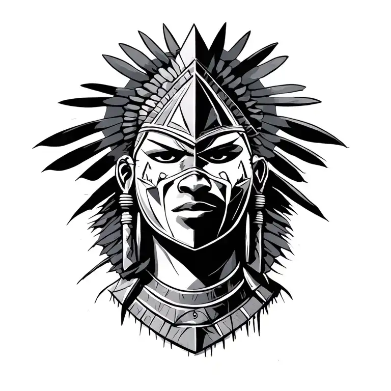 Masked African Warrior With Pyramid Surrounded