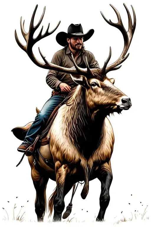 Cowboy Riding Elk