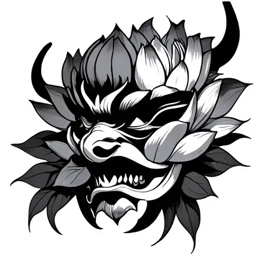 Dark Oni Mask With Lotus Flower