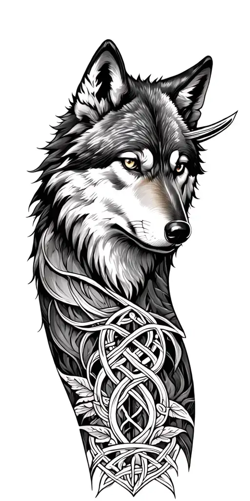 Celtic Sleeve Inc Wolf And Forest Scene