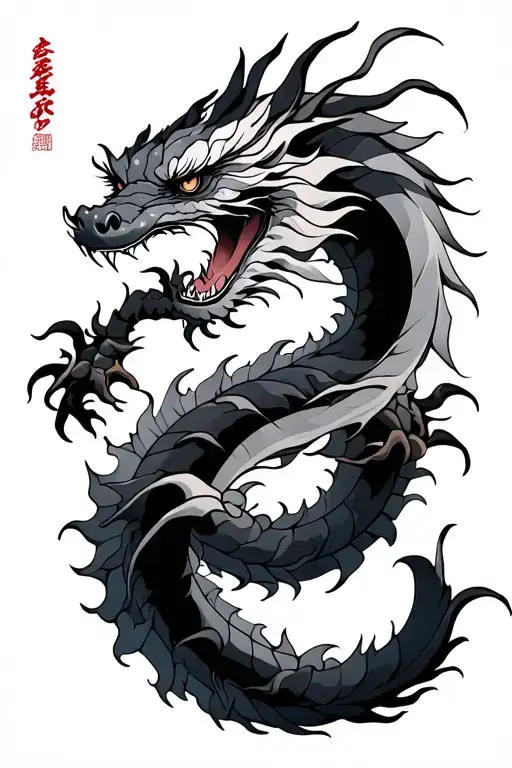 Japanese Writing With Dragon Wrapped