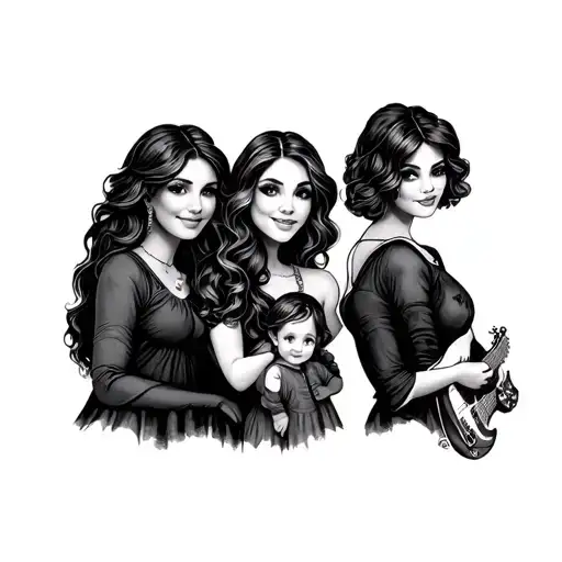 Family Tattoo Representing 3 Women Girly Band Going Around The Arm