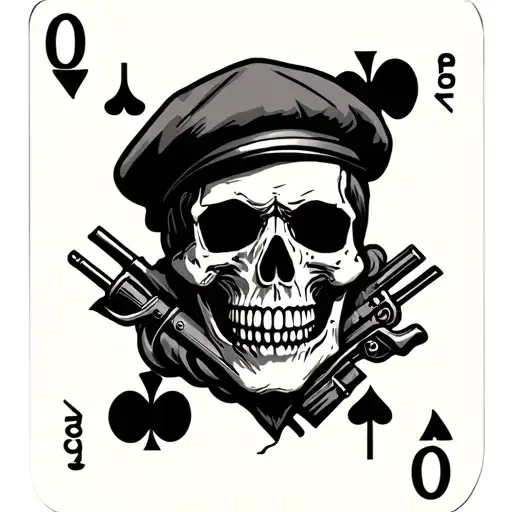 Skull Wearing Beret On Playing Card For Army Rangers 75Th Infantry 2Nd Battalion
