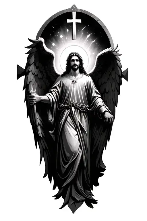 Arch Angel Micheal With Crosses Behind Him