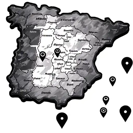 Spain Country Outline With Golf Pins Marking All The Places