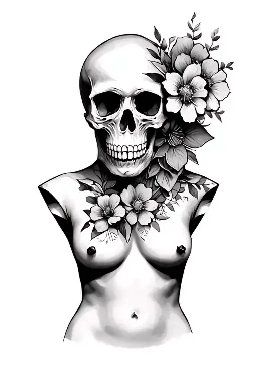 Torso And Skull With Flowers