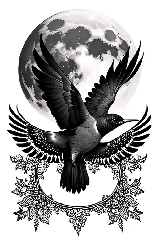 Colibris Who Flies In Front Of The Moon On A Background Of Fine Lace