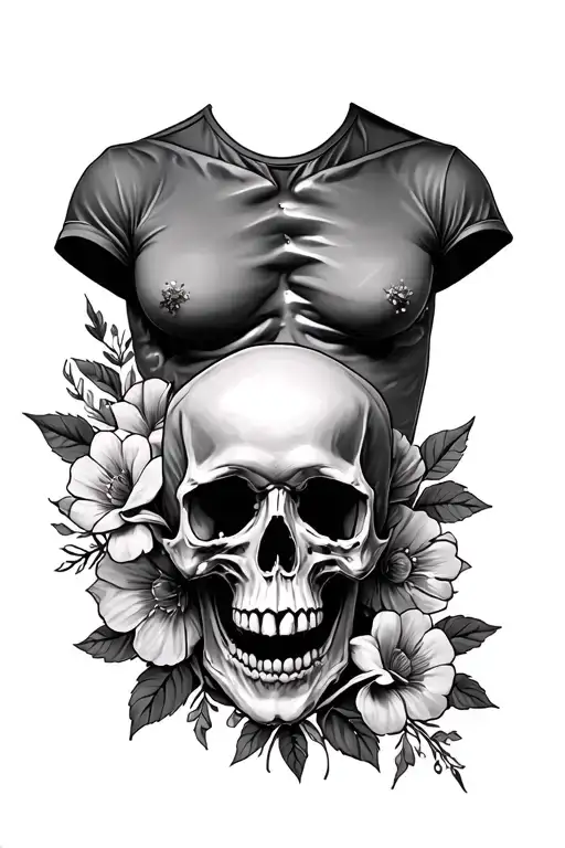 Skull Torso And Skull With Flowers On Side For Full Leg