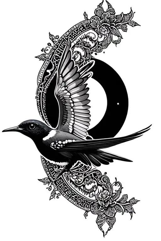 Colibris Who Flies In Front Of The Moon Crescent On The Background Of A Fine Lace