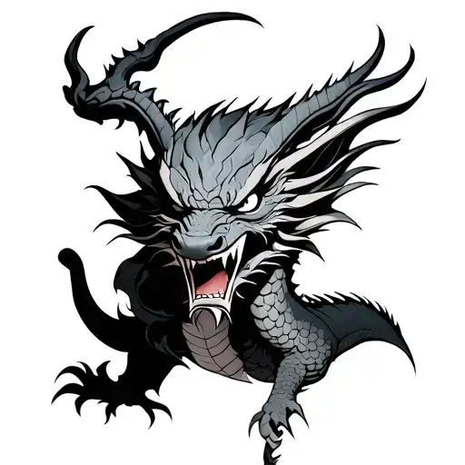 Japanese Demon With Background Dragon