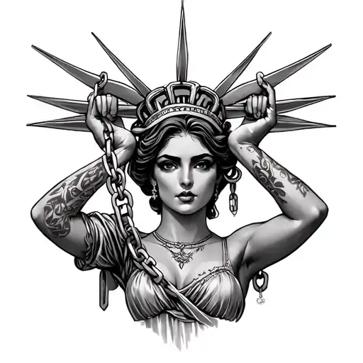 Lady Libert Holding Up Chains Wrapped