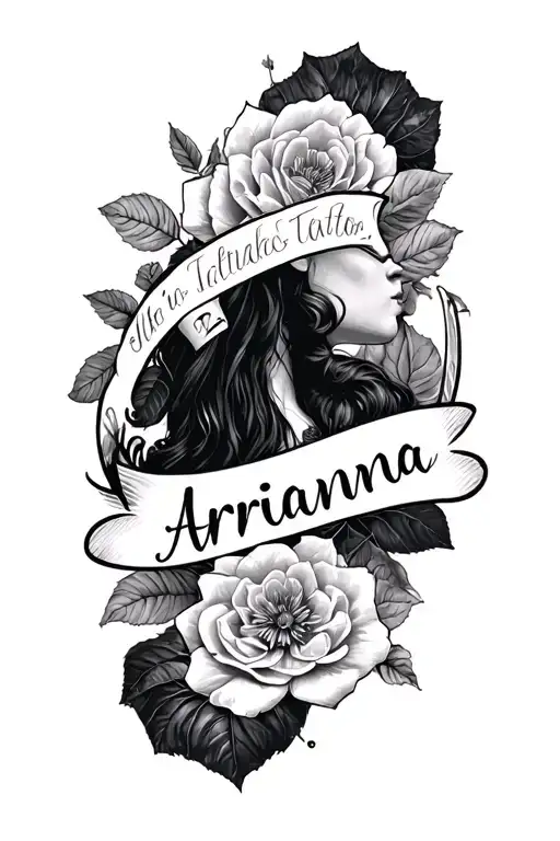 Forearm Sleeve Tattoo That Says Arianna In A Calligraphy Font
