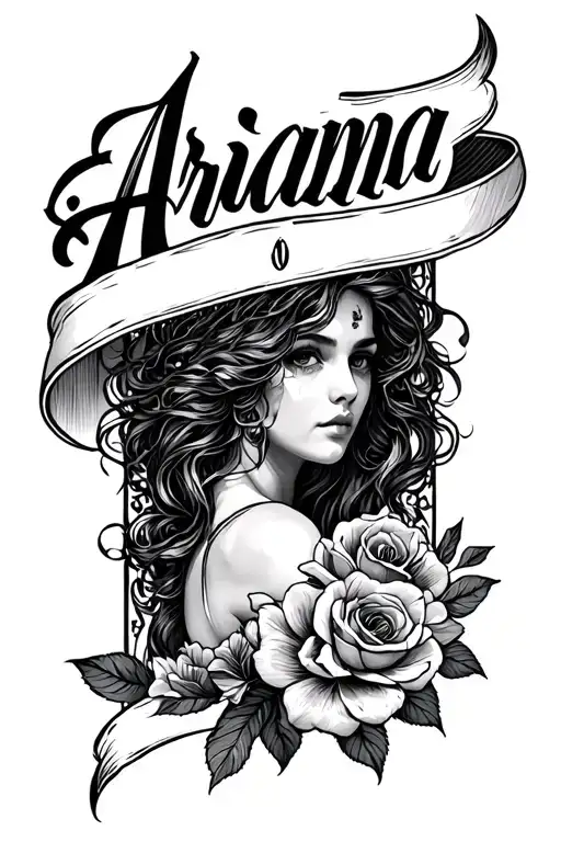 Forearm Sleeve Tattoo That Says Arianna In A Calligraphy Font
