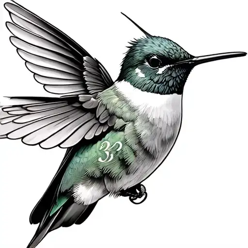 A Hummingbird In Fine Lines With A 33 On Its Wings