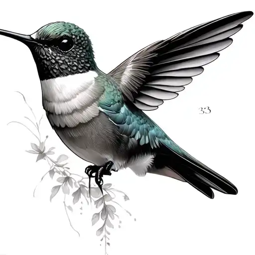 A Hummingbird In Fine Lines With A 33 On Its Wings