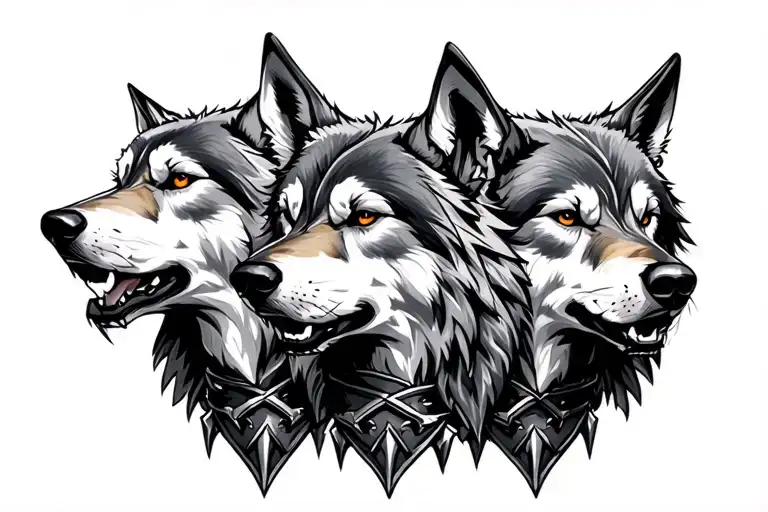 Wolf Cerberus 3 Heads Only With Spiked Collars