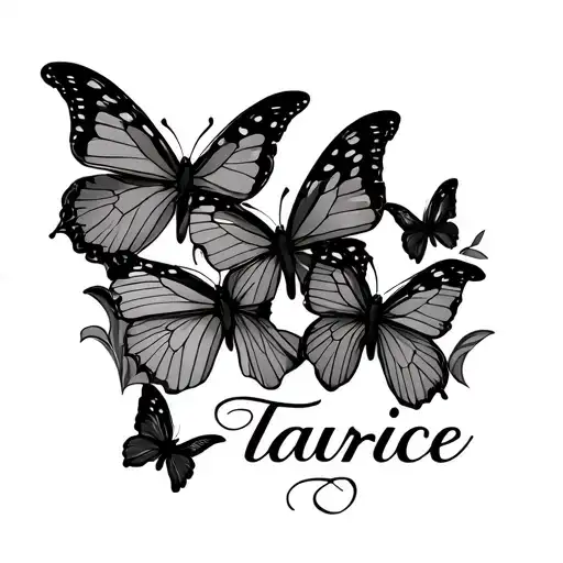 Small Chest Tattoo Right Side With The Name Taurice With 4 Butterflies