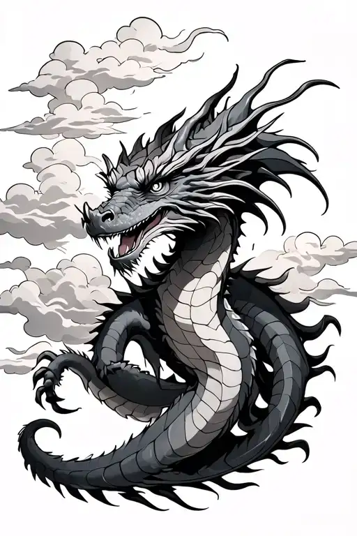 Western Dragon With Clouds Wrapped Around
