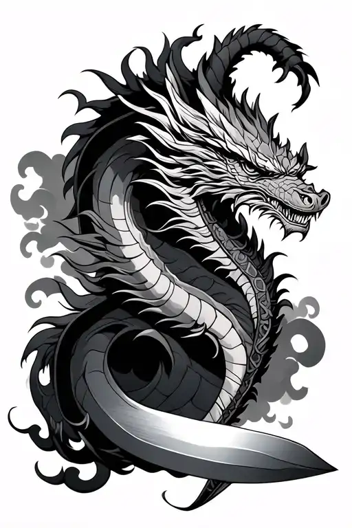 Western Dragon Sword Clouds Black