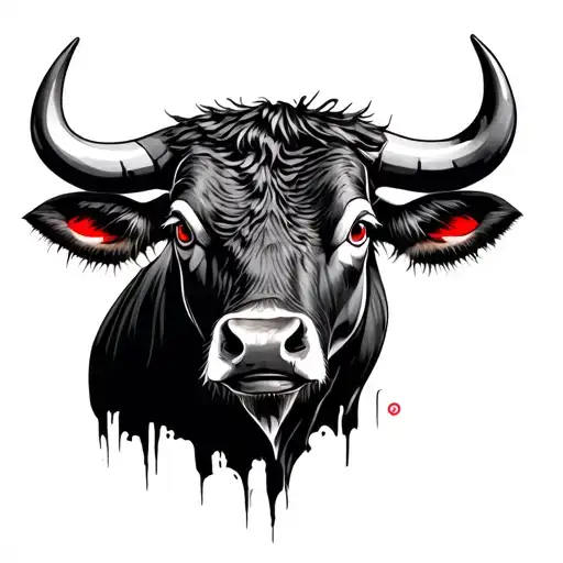 Realistic Bull Head From The Front With Red Eyes