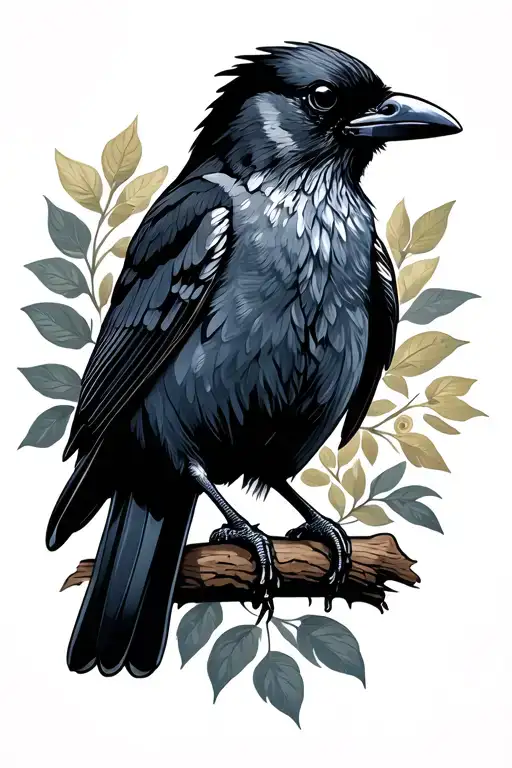 Crow And European Robin Bird Perched Regally